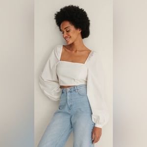 NWT NA-KD Tie Back White Cotton Blouse